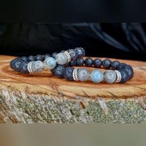 Natural Lava Stone and Moonstone Diffuser Stretch Bracelet